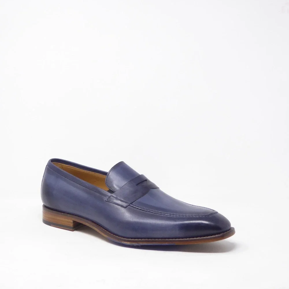 Thomas Bird Mens Hampton Penny Loafers Blue Leather Made in Italy 46 / 13